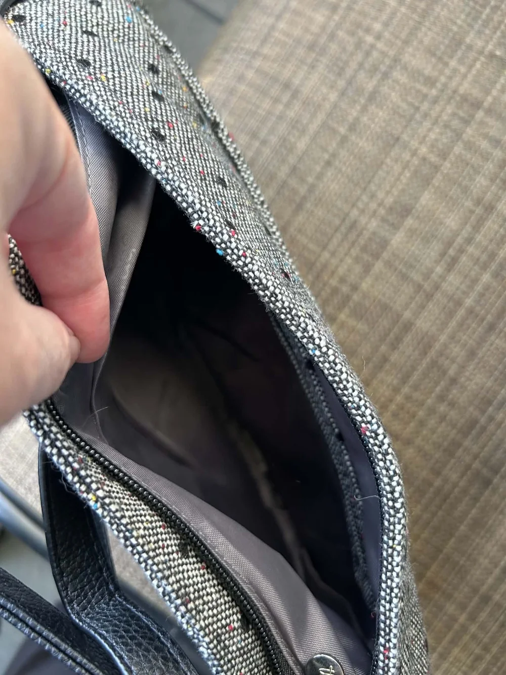 thirty-one Gray Polka Dot Crossbody with Multicolor Specks